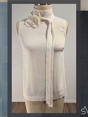 ROCHAS Alessandro Dell'Acqua Resort '16 Ivory Corsage Tie-Neck Blouse IT 38 (XS)